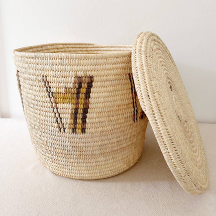 22" Lidded Turkana Basket: Mustard & Brown