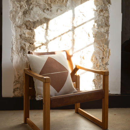 Origami Throw Pillow in Organic Cotton, Off-White with Terracotta