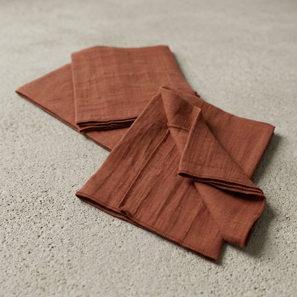 GAÏA Collection, Gauzed Cotton Napkins, Set of 3 in Terracotta (orange), view 2