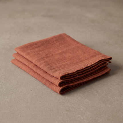 GAÏA Collection, Gauzed Cotton Napkins, Set of 3 in Terracotta (orange)