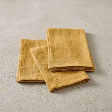 SOLINE Collection, Set of 3 Napkins in Washed Linen, Miel (yellow)